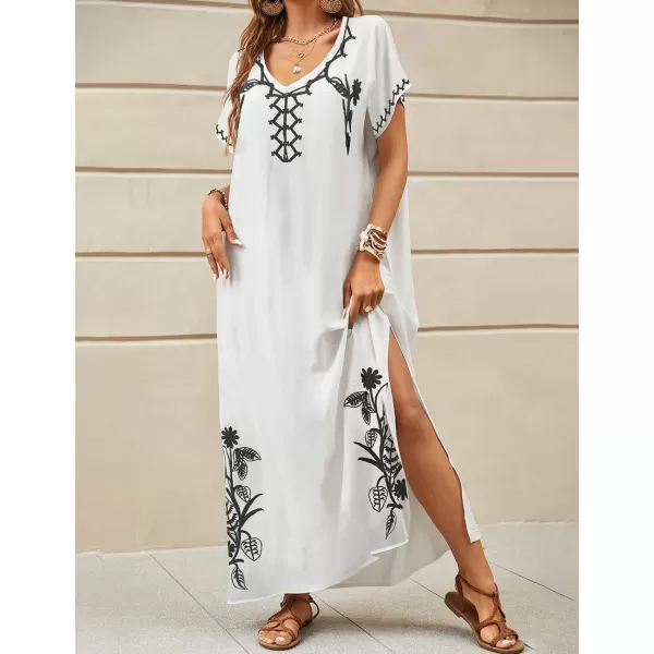 Bsubseach Kaftan Dresses for Women Swimsuit Coverup Beach Caftans Cover Ups for Swimwear Loungewear Floral Embroidery