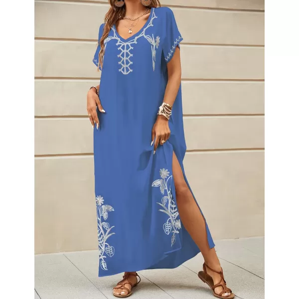Bsubseach Kaftan Dresses for Women Swimsuit Coverup Beach Caftans Cover Ups for Swimwear Loungewear Floral Embroidery