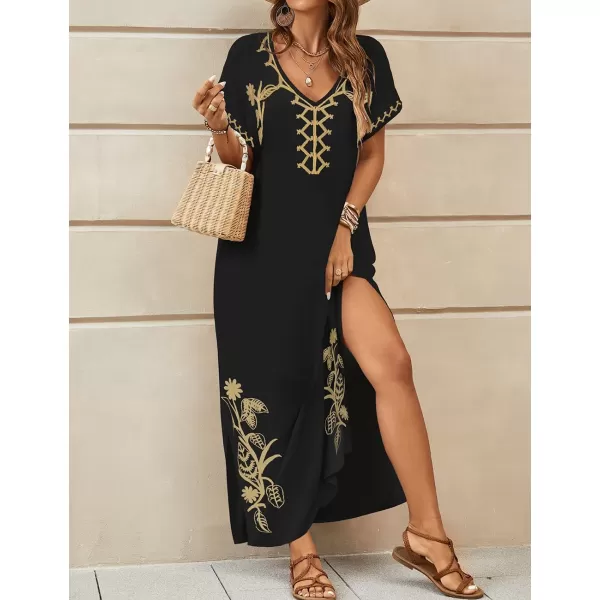 Bsubseach Kaftan Dresses for Women Swimsuit Coverup Beach Caftans Cover Ups for Swimwear Loungewear Floral Embroidery