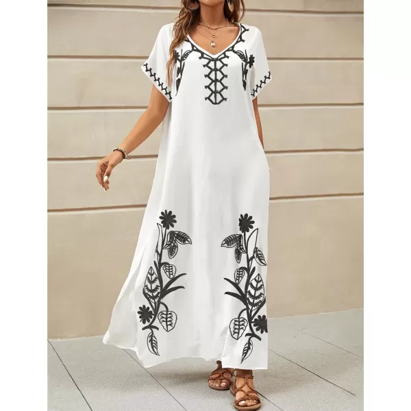 Bsubseach Kaftan Dresses for Women Swimsuit Coverup Beach Caftans Cover Ups for Swimwear Loungewear Floral Embroidery