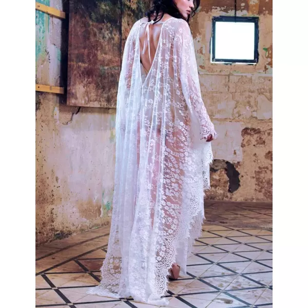 Bsubseach Women Sexy Lace Crochet Open Front Swimsuit Beach Long Kimono Cover Ups