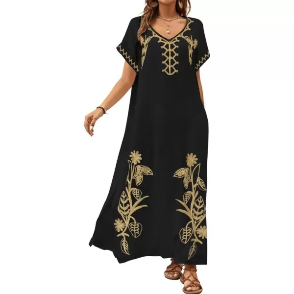Bsubseach Kaftan Dresses for Women Swimsuit Coverup Beach Caftans Cover Ups for Swimwear Loungewear Floral Embroidery