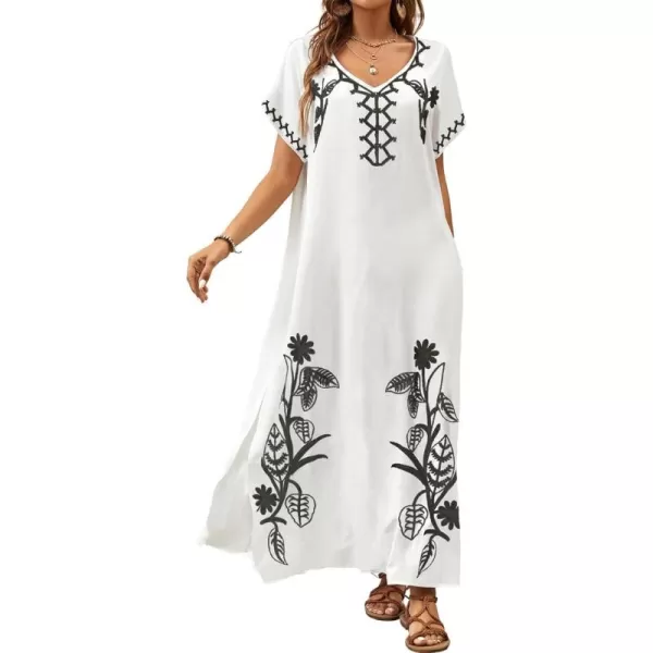 Bsubseach Kaftan Dresses for Women Swimsuit Coverup Beach Caftans Cover Ups for Swimwear Loungewear Floral Embroidery