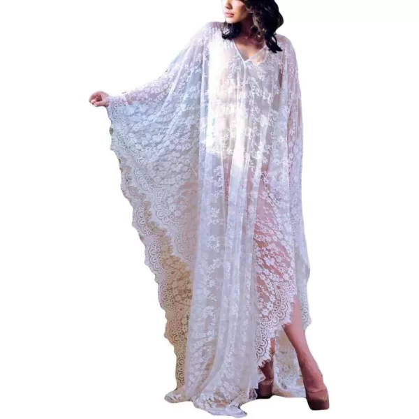 Bsubseach Women Sexy Lace Crochet Open Front Swimsuit Beach Long Kimono Cover Ups