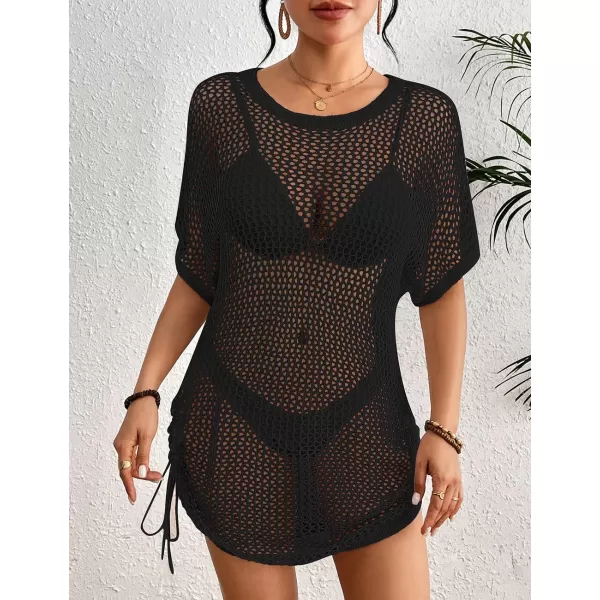 Bsubseach Women Swimsuit Crochet Swim Cover Up Summer Bathing Suit Swimwear Drawstring Beach Dress