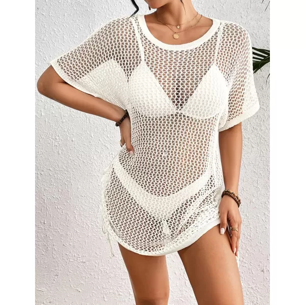 Bsubseach Women Swimsuit Crochet Swim Cover Up Summer Bathing Suit Swimwear Drawstring Beach Dress