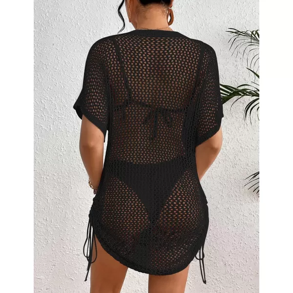 Bsubseach Women Swimsuit Crochet Swim Cover Up Summer Bathing Suit Swimwear Drawstring Beach Dress