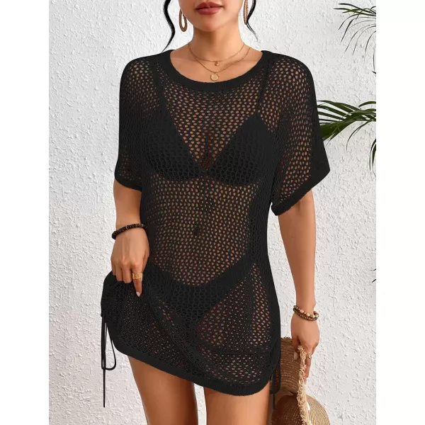 Bsubseach Women Swimsuit Crochet Swim Cover Up Summer Bathing Suit Swimwear Drawstring Beach Dress