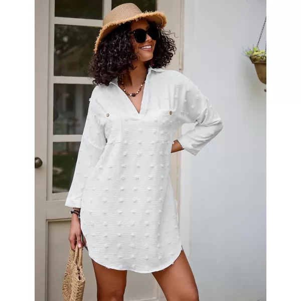Bsubseach Swimsuit Coverup for Women Beach Shirt Dresses Swiss Dot Tops Bathing Suit Cover Ups V-Neck Beachwear