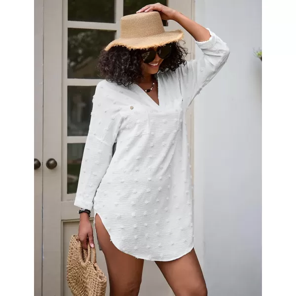 Bsubseach Swimsuit Coverup for Women Beach Shirt Dresses Swiss Dot Tops Bathing Suit Cover Ups V-Neck Beachwear