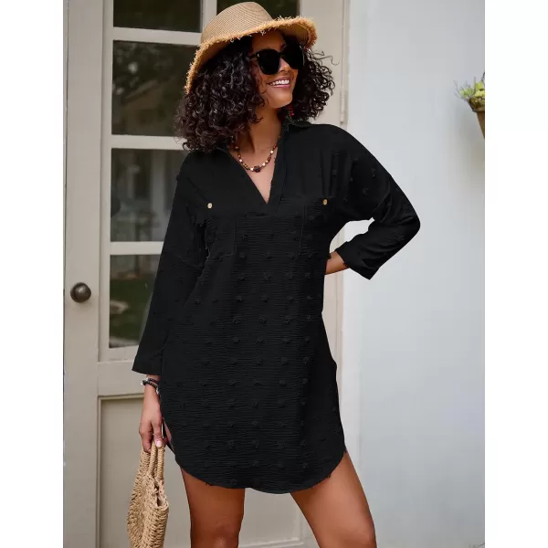 Bsubseach Swimsuit Coverup for Women Beach Shirt Dresses Swiss Dot Tops Bathing Suit Cover Ups V-Neck Beachwear