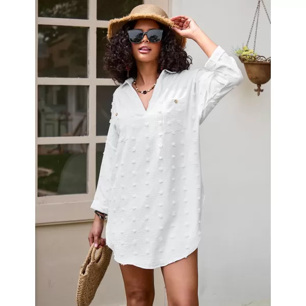 Bsubseach Swimsuit Coverup for Women Beach Shirt Dresses Swiss Dot Tops Bathing Suit Cover Ups V-Neck Beachwear