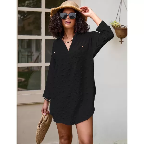 Bsubseach Swimsuit Coverup for Women Beach Shirt Dresses Swiss Dot Tops Bathing Suit Cover Ups V-Neck Beachwear