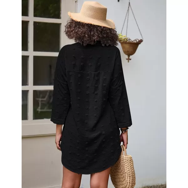 Bsubseach Swimsuit Coverup for Women Beach Shirt Dresses Swiss Dot Tops Bathing Suit Cover Ups V-Neck Beachwear