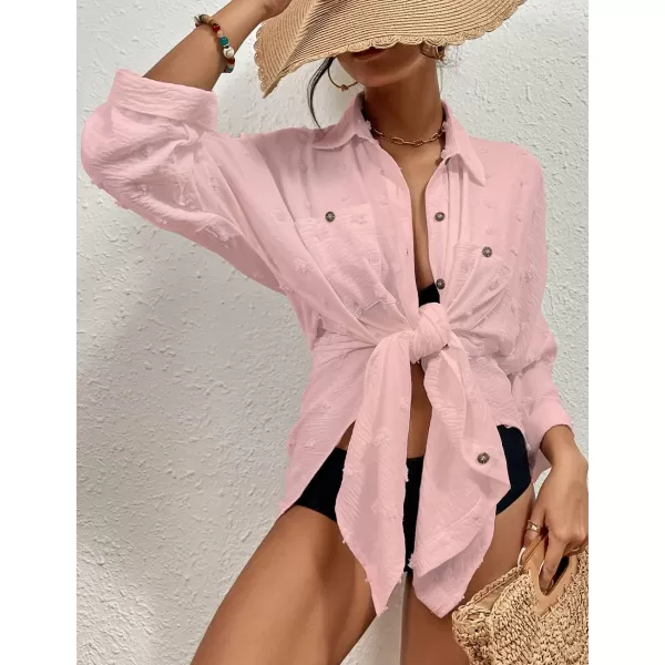 Bsubseach Women Swimsuit Coverup Blouse Button Down Shirt Dresses Swiss Dot Tops