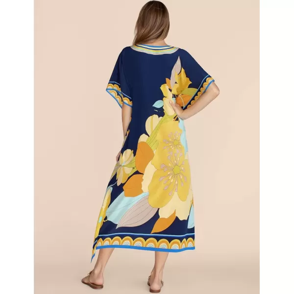 Bsubseach Ethnic Kaftan Dresses for Women Swimsuit Cover Up Resort Wear Printed Dress