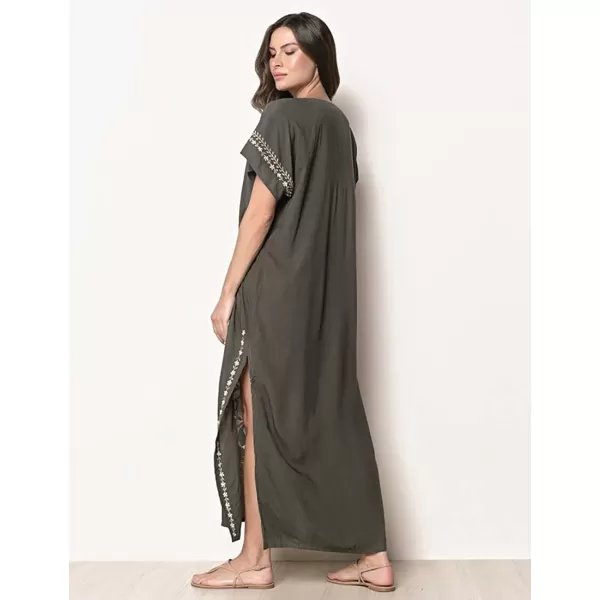 Bsubseach Swimsuit Cover Ups Embroidery V Neck Short Sleeve Swim Cover Up for Women Kaftan Dresses