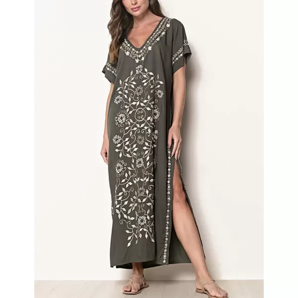 Bsubseach Swimsuit Cover Ups Embroidery V Neck Short Sleeve Swim Cover Up for Women Kaftan Dresses