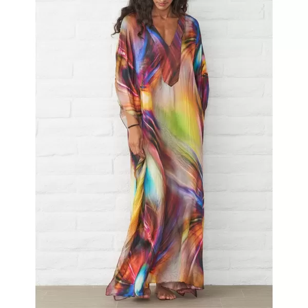 Bsubseach Women Bathing Suit Cover Up Ethnic Print Kaftan Beach Maxi Dresses
