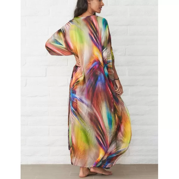 Bsubseach Women Bathing Suit Cover Up Ethnic Print Kaftan Beach Maxi Dresses