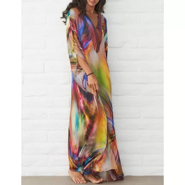 Bsubseach Women Bathing Suit Cover Up Ethnic Print Kaftan Beach Maxi Dresses