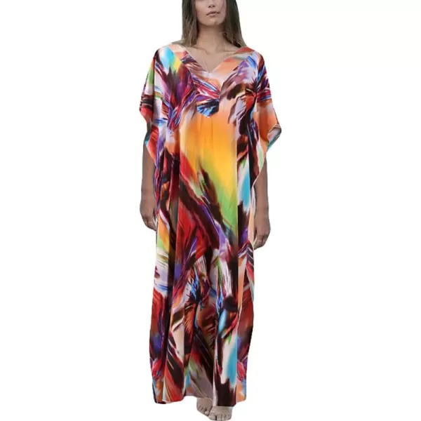 Bsubseach Women Bathing Suit Cover Up Ethnic Print Kaftan Beach Maxi Dresses