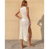 imageBsubseach Crochet Cover Ups for Women Hollow Out Sleeveless Bikini Swimsuit Swimwear Side Split Long Beach DressesBeige