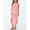 imageBsubseach Crochet Cover Ups for Women Hollow Out Sleeveless Bikini Swimsuit Swimwear Side Split Long Beach DressesCpink