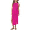 imageBsubseach Crochet Cover Ups for Women Hollow Out Sleeveless Bikini Swimsuit Swimwear Side Split Long Beach DressesCrose Red