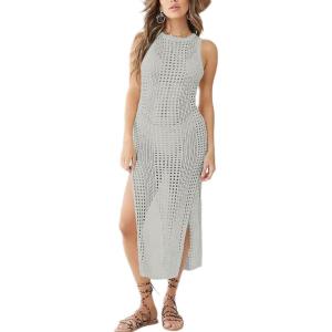 imageBsubseach Crochet Cover Ups for Women Hollow Out Sleeveless Bikini Swimsuit Swimwear Side Split Long Beach DressesCgrey