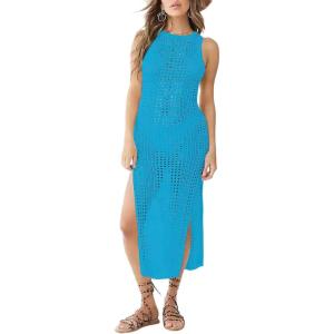 imageBsubseach Crochet Cover Ups for Women Hollow Out Sleeveless Bikini Swimsuit Swimwear Side Split Long Beach DressesClake Blue