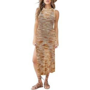 imageBsubseach Crochet Cover Ups for Women Hollow Out Sleeveless Bikini Swimsuit Swimwear Side Split Long Beach DressesDcoffee Tiedye