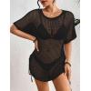 imageBsubseach Crochet Beach Cover Ups for Women Hollow Out Swim Suit Cover Up Drawstring Bathing Suit Swimwear Coverup DressBlack