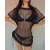 imageBsubseach Crochet Beach Cover Ups for Women Hollow Out Swim Suit Cover Up Drawstring Bathing Suit Swimwear Coverup DressBlack