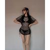 imageBsubseach Crochet Beach Cover Ups for Women Hollow Out Swim Suit Cover Up Drawstring Bathing Suit Swimwear Coverup DressBlack