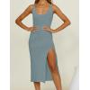 imageBsubseach Crochet Cover Up for Swimwear Women Sleeveless Swimsuit Coverup Beach Knit Dress Side SlitBlue Grey