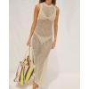 imageBsubseach Crochet Cover Ups for Swimwear Women Hollow Out Swimsuit Coverup Backless Bikini Beach DressApricot