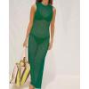 imageBsubseach Crochet Cover Ups for Swimwear Women Hollow Out Swimsuit Coverup Backless Bikini Beach DressDark Green