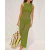 imageBsubseach Crochet Cover Ups for Swimwear Women Hollow Out Swimsuit Coverup Backless Bikini Beach DressGreen