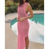 imageBsubseach Crochet Cover Ups for Swimwear Women Hollow Out Swimsuit Coverup Backless Bikini Beach DressPink