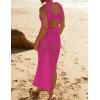 imageBsubseach Crochet Cover Ups for Swimwear Women Hollow Out Swimsuit Coverup Backless Bikini Beach DressRose Red