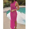 imageBsubseach Crochet Cover Ups for Swimwear Women Hollow Out Swimsuit Coverup Backless Bikini Beach DressRose Red