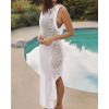 imageBsubseach Crochet Cover Ups for Swimwear Women Hollow Out Swimsuit Coverup Backless Bikini Beach DressWhite