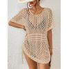 imageBsubseach Crochet Cover Ups for Women Hollow Out Knit Bikini Swimwear Swimsuit Cover Up Beach Dress DrawstringApricot