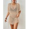 imageBsubseach Crochet Cover Ups for Women Hollow Out Knit Bikini Swimwear Swimsuit Cover Up Beach Dress DrawstringApricot
