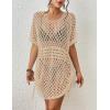 imageBsubseach Crochet Cover Ups for Women Hollow Out Knit Bikini Swimwear Swimsuit Cover Up Beach Dress DrawstringApricot
