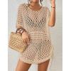 imageBsubseach Crochet Cover Ups for Women Hollow Out Knit Bikini Swimwear Swimsuit Cover Up Beach Dress DrawstringApricot