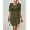 imageBsubseach Crochet Cover Ups for Women Hollow Out Knit Bikini Swimwear Swimsuit Cover Up Beach Dress DrawstringArmy Green