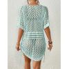 imageBsubseach Crochet Cover Ups for Women Hollow Out Knit Bikini Swimwear Swimsuit Cover Up Beach Dress DrawstringBaby Blue