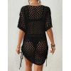 imageBsubseach Crochet Cover Ups for Women Hollow Out Knit Bikini Swimwear Swimsuit Cover Up Beach Dress DrawstringBlack